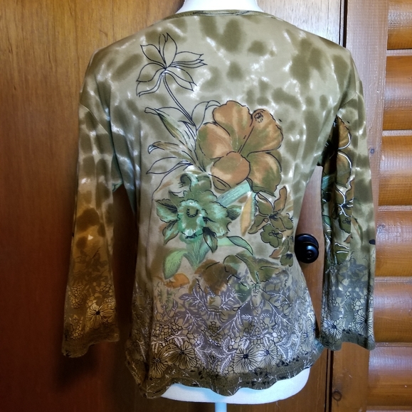 Ash & Sara Pullover Shirt Multicolored Floral Sz M - Picture 2 of 7